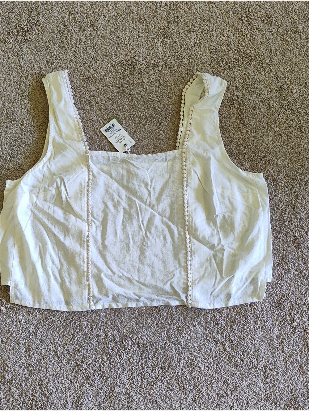 Marine Layer Stella White Women's Square-Neck Crop Top with Lace Trim